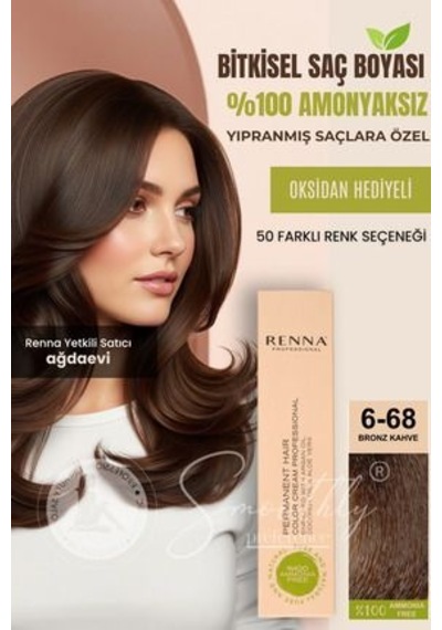 Renna Amonyaksız Bitkisel Yıpranmış Saçlar İçin Saç Boyası 6-68 Bronz Kahve 60ml