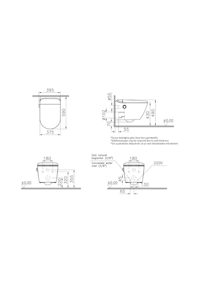 VitrA V-care 7234b003-6222 Akıllı Tuvalet, Temassız, Beyaz Beyaz