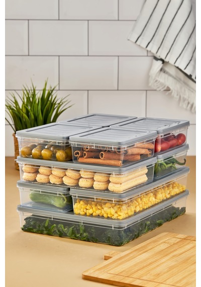 Multi Box 9 Parça 4 Farklı Boy Saklama Kabı Seti - Dondurucu & Mikrodalga Uyumlu Gri