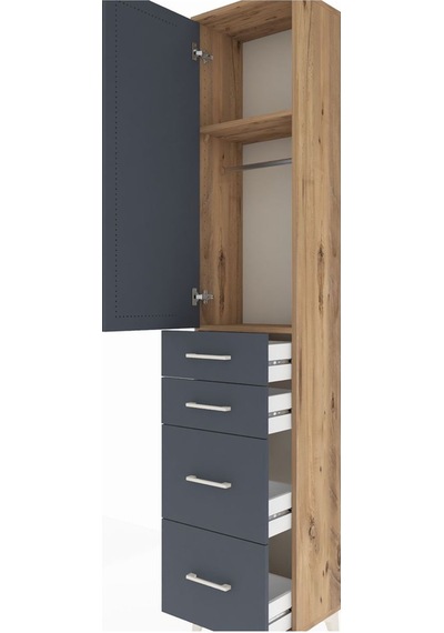 Arges Dolap 2 Raflı 4 Çekmeceli Tek Askılı 44x30x221 Çam-antr... Çam