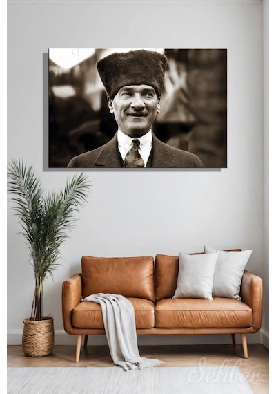 Türkiye Cumhuriyeti'nin Kurucusu Gazi Mustafa Kemal Atatürk Portresi Yatay Kanvas Tablo 4182 Çok Renkli