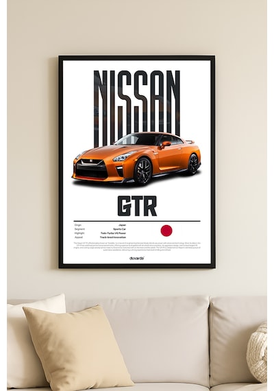 Nissan Gtr Araba Siyah Ahşap Çerçeveli Poster, Dekoratif Duvar Tablosu