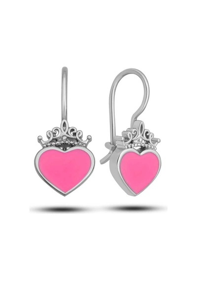 Gümüş Pembe Kalp Sallantılı Çocuk Küpe Çok Renkli
