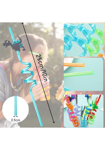 Orret Home 4 Adet Kıvrımlı Plastik Pipet, Çocuklar İçin Eğlenceli Figürlü Tasarım, Renkli Ve Dayanıklı İçec Diğer