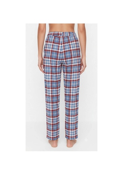 Yasar Underwear Kadın Pijama Altı %100 Pamuklu Ekose Desenli Cepli Ve Bağcıklı Mavi,bordo Mavi,bordo