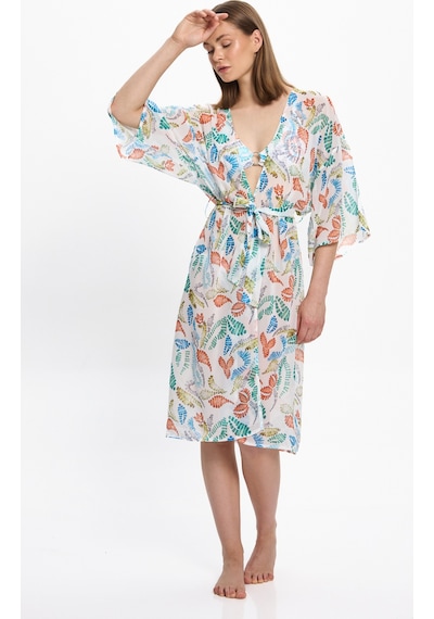 Toosalty Kadın Çok Renkli Geometrik Uzun Kimono 25pl15st Çok Renkli