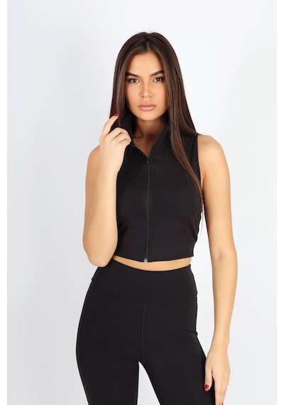 Soft&Basic Kadın Boydan Fermuarlı Siyah Günlük Spor Rahat Bralet Siyah