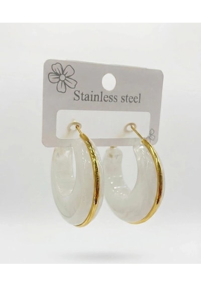 Beyaz Marble Gold Halka Küpe Çok renkli