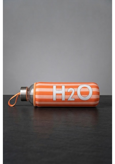 H2o Desenlı Kılıflı 750 Ml Cam Matara Çızgı Turuncu