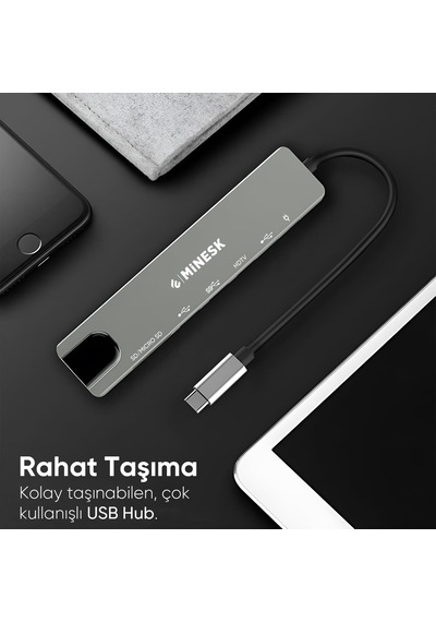 Usb-c Hub Laptop Ve Macbook İle Uyumlu Usb Çoklayıcı / 1x Hdmı / 1x Ethernet / 2x Usb 3.0 / 1x Sd Card / 1x Micro Sd Card / 2x Usb -c/çevirici Adaptör 8-in 1 Multi Hub
