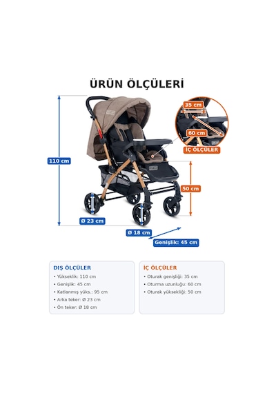 Tommybaby Eagle Gold Lüx Çift Yön Bebek Arabası Antrasit