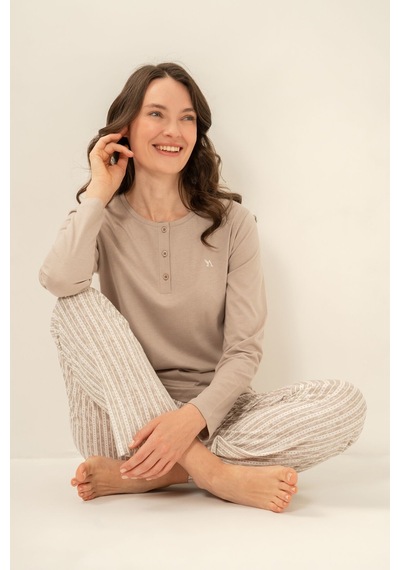Arnetta Kadın Yeşil Nakışlı Uzun Kol Pijama Takım Ar3779-s-v1 Ar3779-s-v1 Kahverengi