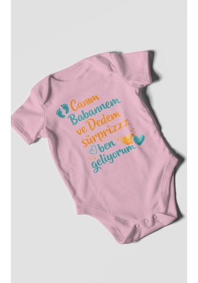 Morivokids Babaanneye Ve Dedeye Özel Kısa Kollu Bebek Body %100 Pamuk Koyu Pembe