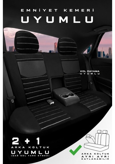 Mitsubishi Space Star Hatcback Diğer 2013-2018 Uy Tegin Pulse Serisi Raşel Siyah Beyaz Koltuk Kılıfı