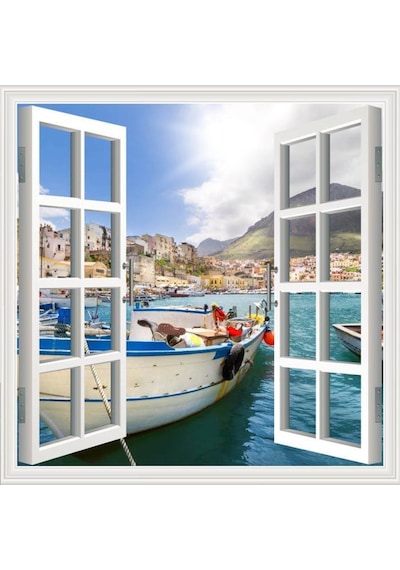 Pencere Poster Duvar Kağıdı Kasaba Yapışkanlı Sticker (498529974)