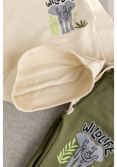 Babymod Erkek Çocuk Safari Desenli %100 Pamuk Sweatshırt Eşofman Alt-üst Takım Yeşil