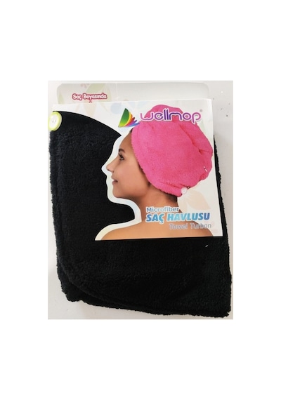 Wellmop Mikrofiber Düğmeli Saç Havlusu Siyah
