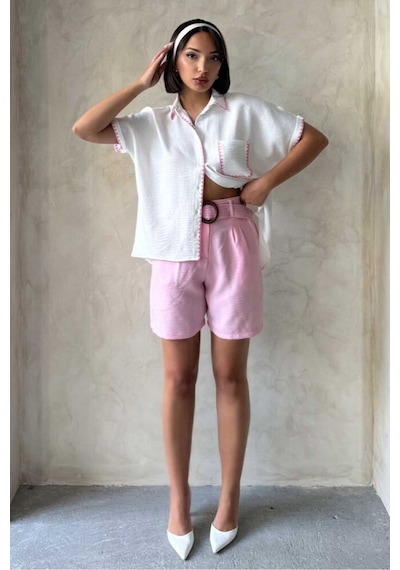 Verymoda Kemerli Şort D2686 Pembe