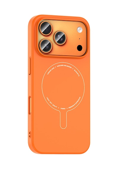 Maks Technology iPhone Uyumlu 17 Pro Kılıf M-safe Şarj Özellikli Kamera Korumalı Mkst Elio Sert Pc Kapak - Turuncu