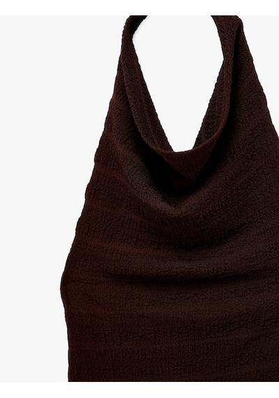 Koton Bürümcük Kumaş Slim Fit Degaje Halter Yaka Bluz Kahverengi 6sal30085ık Kahve