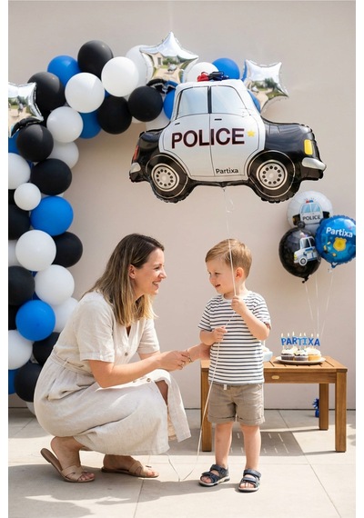 Polis Arabası Folyo Balon 76x59 Cm Polis Temalı Çocuk Doğum Günü Parti Süsü Çok Renkli