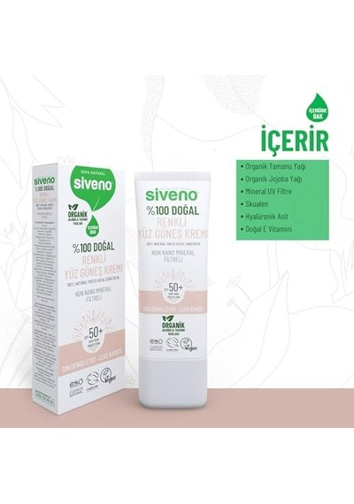 Siveno%100 Doğal Yüz Güneş Kremi Renkli Ton Eşitleyici Leke Karşıtı Uva Uvb Spf 50+ 30 Ml