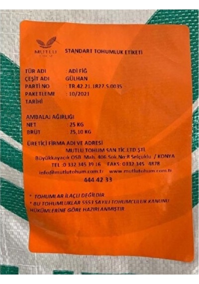 Mutlu Tohum Adi Fiğ Tohumu - Gülhan 25 Kg