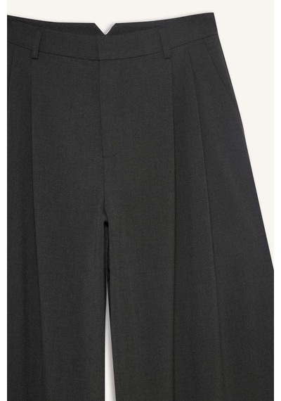 Defacto Wide Leg Çift Cepli Yüksek Bel Uzun Boy Pantolon F8213ax25augr450 Gri