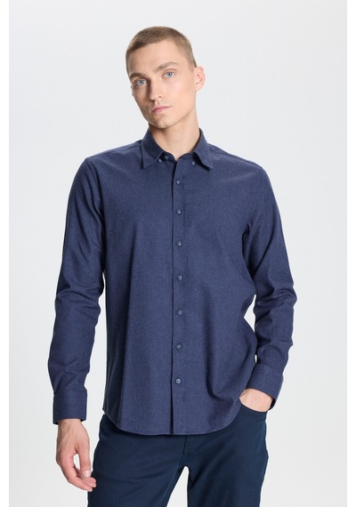 AC&Co / Altınyıldız Classics Erkek Lacı Recycle Slim Fit Dar Kesim Gizli Düğmeli Yaka Pamuklu Flanel Oduncu Gömlek Lacivert