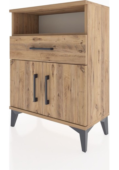 Arges Komodin 2 Raflı Tek Çekmeceli 2 Kapaklı 60x30x80 Çam-çam Atlas Çam