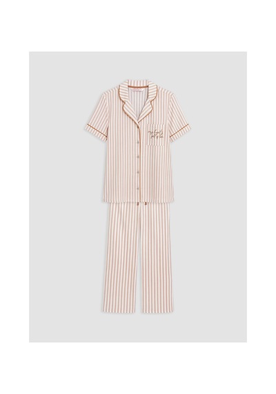 Lcw Dream Bej Gömlek Yaka Çizgili Kadın Pijama Takımı