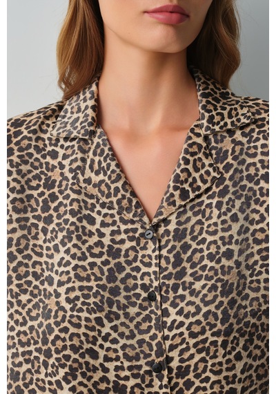 Suwen Shiny Gömlek Yaka Pijama Takımı Wsh10510170543 Leopar