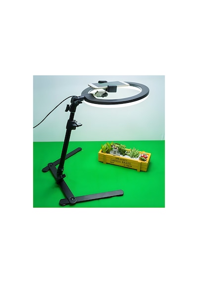 Smaylıng 10 İnç Üst Çekim Ring Light Işıklı Masaüstü Çekim Standı Telefon & Tablet Tutucu 3 Işık Modu Ayarlanabilir Yükseklik