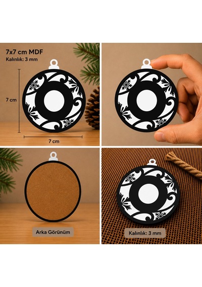 O Harf Yılbaşı Süsü Mdf Çam Ağacı Desenli Asılabilir Dekor 7x7 Cm