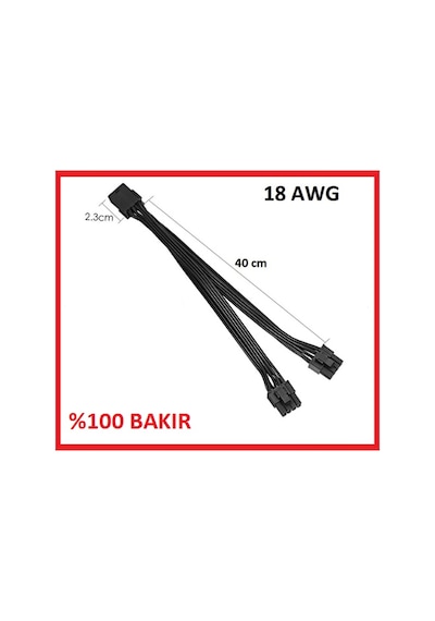 8 Pin Ekran Kartı Power Çoklayıcı 40 Cm 18Awg Pci-E Molex