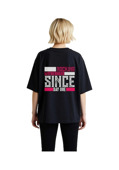 Paybuy Kadın Oversize Tişört Annelik Yolculuğu Retro Baskı Dijital Dtf T Siyah