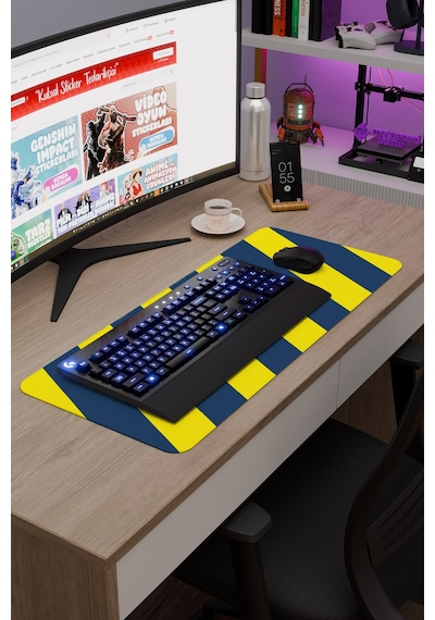 Sarı Lacivert 70x30 Xl Taraftar Gaming Oyuncu Mouse Pad Kaymaz Taban Büyük Klavye Fare Altlığı Şerit