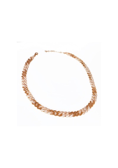 Kalın Gurmet Zincir Yarısı Taşlı Yarısı Taşsız Gümüş Choker Kolye Rose Gold