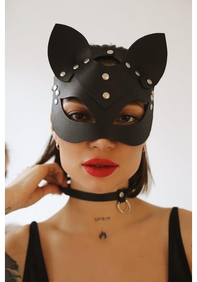 Sınırsızmarket Siyah Fantezi Deri Maske Kedi Maske