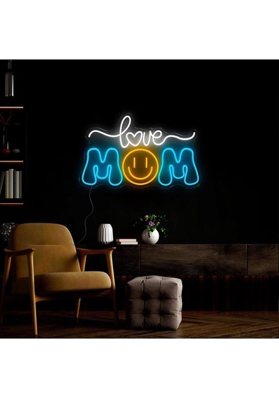 Love Mom Yazılı Neon Tabela Çok Renkli