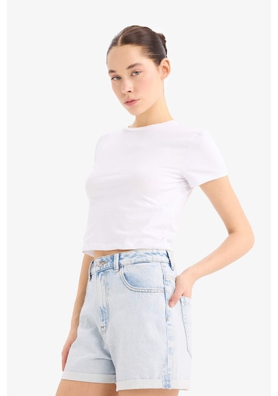 Defacto Mom Fit Yüksek Bel Katlamalı Paça Jean Şort E0521ax25smnm39 Mavi