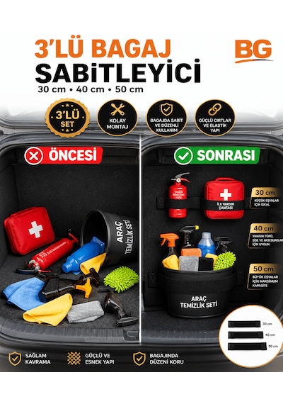 Oto Bagaj Organizeri Elastik Cırtlı Bant Araba 3'lübagaj Eşya Sabitleyici Araç Bagaj Düzenleyici Standart