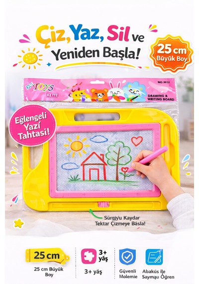 25 Cm Silinebilir Yazı Tahtası Eğitici Çizim Ve Yazı Tahtası Kalemli Sarı
