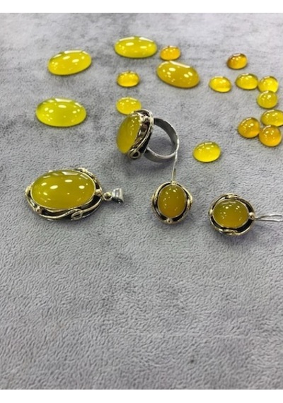 Sarı Akik Taşlı Gümüş Set 925 Ayar (318371491)