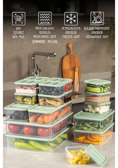 Vienev 18li Buzdolabı Dondurucu Organizer Ve Saklama Kabı Mint 12x 350ml 2x 1,65lt 2x 1,75lt 2x 3,5lt Mint