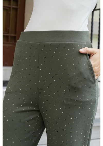 JUMENT Kadın İpeksi Dokulu Esnek Modal Kumaş Taş Baskılı Beli Lastikli Bol Paça Palazzo Pantolon-haki JUMENT Kadın İpeksi Dokulu Esnek Modal Kumaş Taş Baskılı Beli Lastikli Bol Paça Palazzo Pantolon-haki