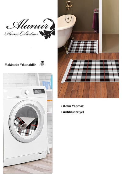 Dekoreko Kaymaz Taban Djt 2 Li Banyo Paspas Takımı Trend Saçaklı Modern 750 Siyah