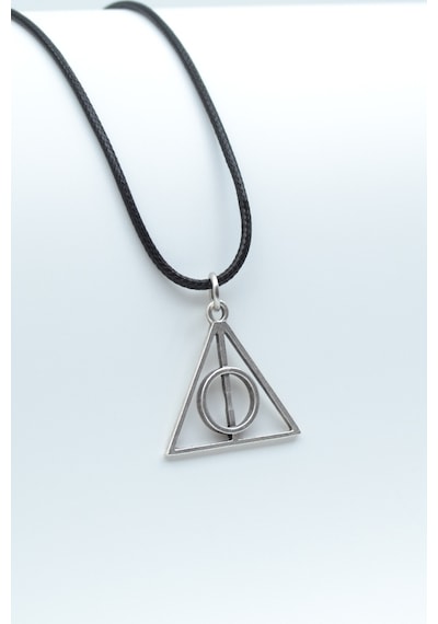 Harry Potter Ölüm Yadigarları Üçgen Deri İp Kolye Gümüş