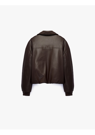 Koton Fermuarlı Klasik Yaka Suni Deri Crop Bomber Ceket Kahverengi 7wal20045ıw Kahve