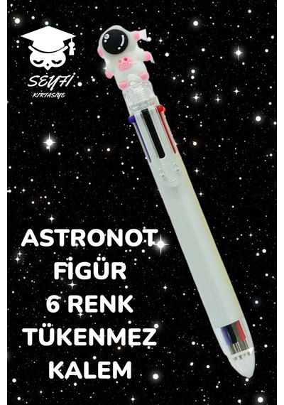 6 Renkli Tükenmez Kalem Astronot Modeller 1 Adet Beyaz